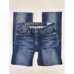 Southern Threads Drew Jeans 28 Low Rise Bootcut flare Zip Detail Embroidered y2k